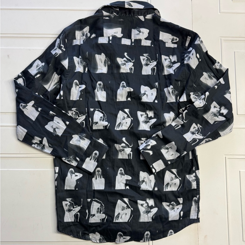 Zara Man NWT Size M Black White Negative Graphic Squares Button Up Shirt - Picture 6 of 7